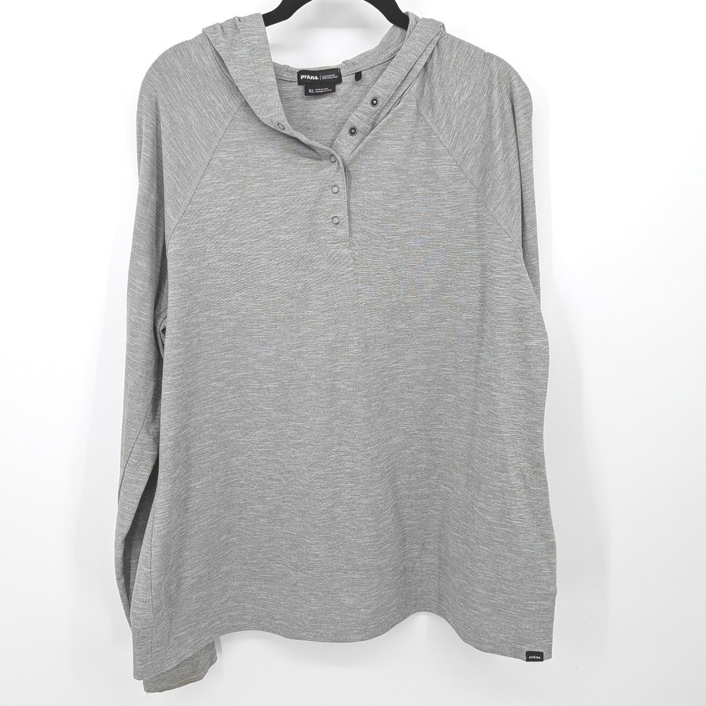 Prana Top Womens XL Gray Long Sleeve Henley Hoodie Pullover Lightweight Gorpcore